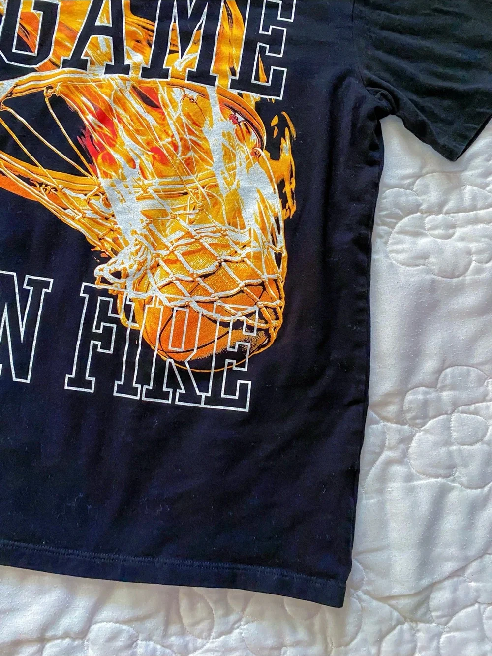 The Children's Place Black Tee with Fiery Basketball Graphic